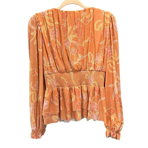 Y2K Orange Floral Sheer Baby Doll Boho Fairy Romantic Girly Top Medium - Picture 4 of 10